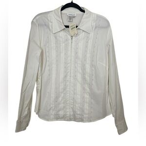 NWT Coldwater Creek White Lace Zip Up Feminine Romantic Top Size Large